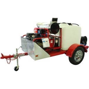 Model 5355ENS hot water pressure washer trailer 5 GPM 3500 PSI gas engine with 200 gallon tank