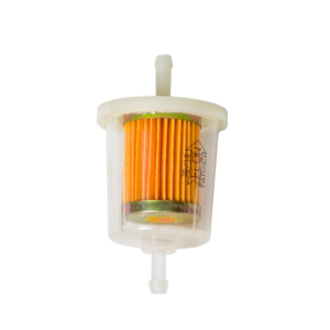 In-line fuel filter with clear housing for small engine and pressure washer fuel systems